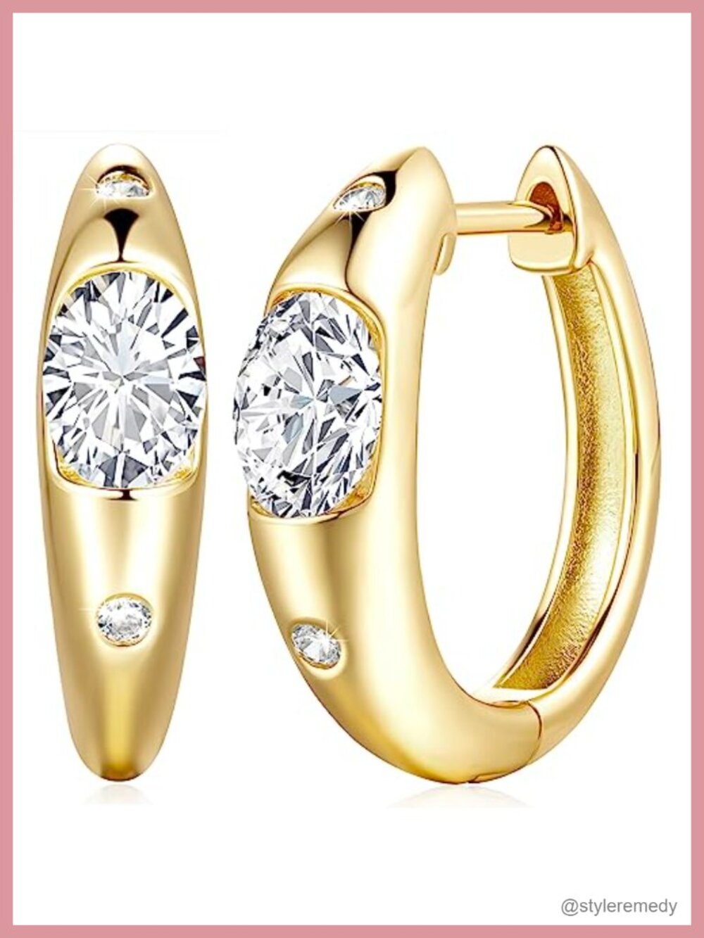 14K Gold Plated Huggie Hoop Earrings 21MM Snap Closure
